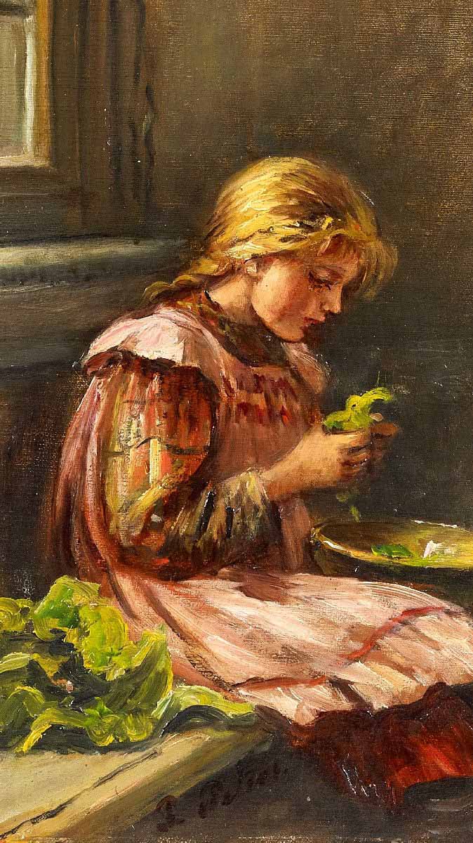 Girl cleaining lettuce